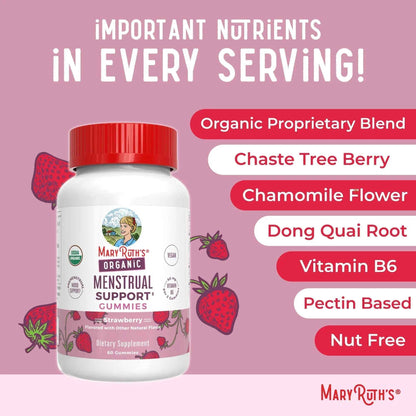 Organic Menstrual Support Gummies by MaryRuth's | for The Relief of Common Symptoms of Premenstrual Syndrome | PMS Support | Premenstrual Mood Support | USDA Organic | Non-GMO | Vegan | 30 Servings
