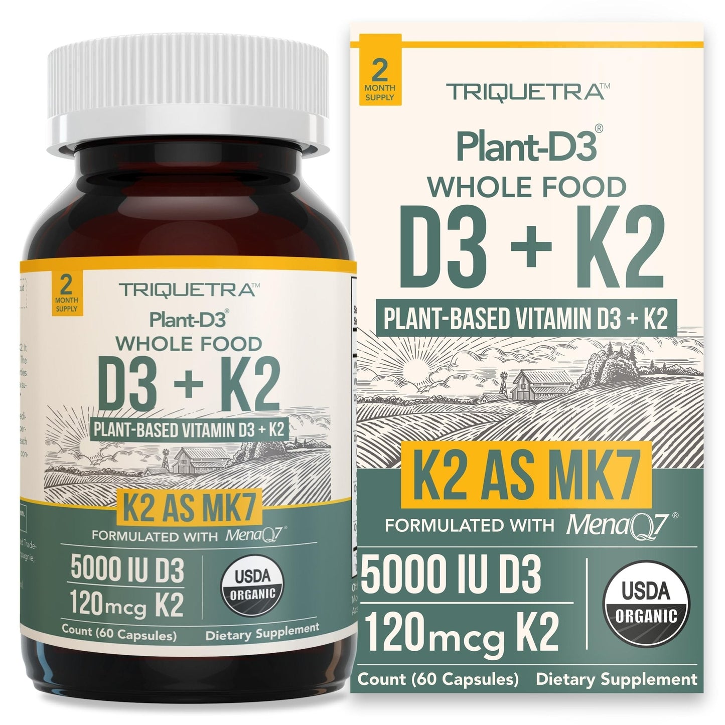 Organic Plant D3 + K2 | 5000 iu D3 + 120 mcg K2 as All-Trans MK7 from MenaQ7® - 100% Whole Food, Raw & Vegan | Enhanced Digestion with Prebiotic & Superfood Complex – D3 from Organic Algae (60 Count) - PrimeBioHealth - canada supplements