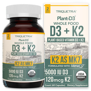 Organic Plant D3 + K2 | 5000 iu D3 + 120 mcg K2 as All-Trans MK7 from MenaQ7® - 100% Whole Food, Raw & Vegan | Enhanced Digestion with Prebiotic & Superfood Complex – D3 from Organic Algae (60 Count) - PrimeBioHealth - canada supplements