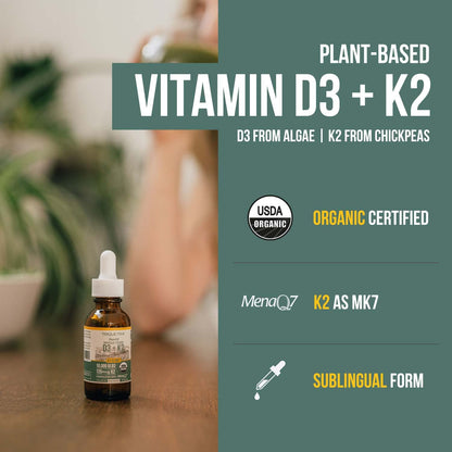 Organic Plant D3 + K2 | 5000 iu D3 + 120 mcg K2 as All-Trans MK7 from MenaQ7® - 100% Whole Food, Raw & Vegan | Enhanced Digestion with Prebiotic & Superfood Complex – D3 from Organic Algae (60 Count) - PrimeBioHealth - canada supplements