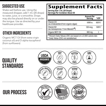 Organic Plant D3 + K2 | 5000 iu D3 + 120 mcg K2 as All-Trans MK7 from MenaQ7® - 100% Whole Food, Raw & Vegan | Enhanced Digestion with Prebiotic & Superfood Complex – D3 from Organic Algae (60 Count) - PrimeBioHealth - canada supplements