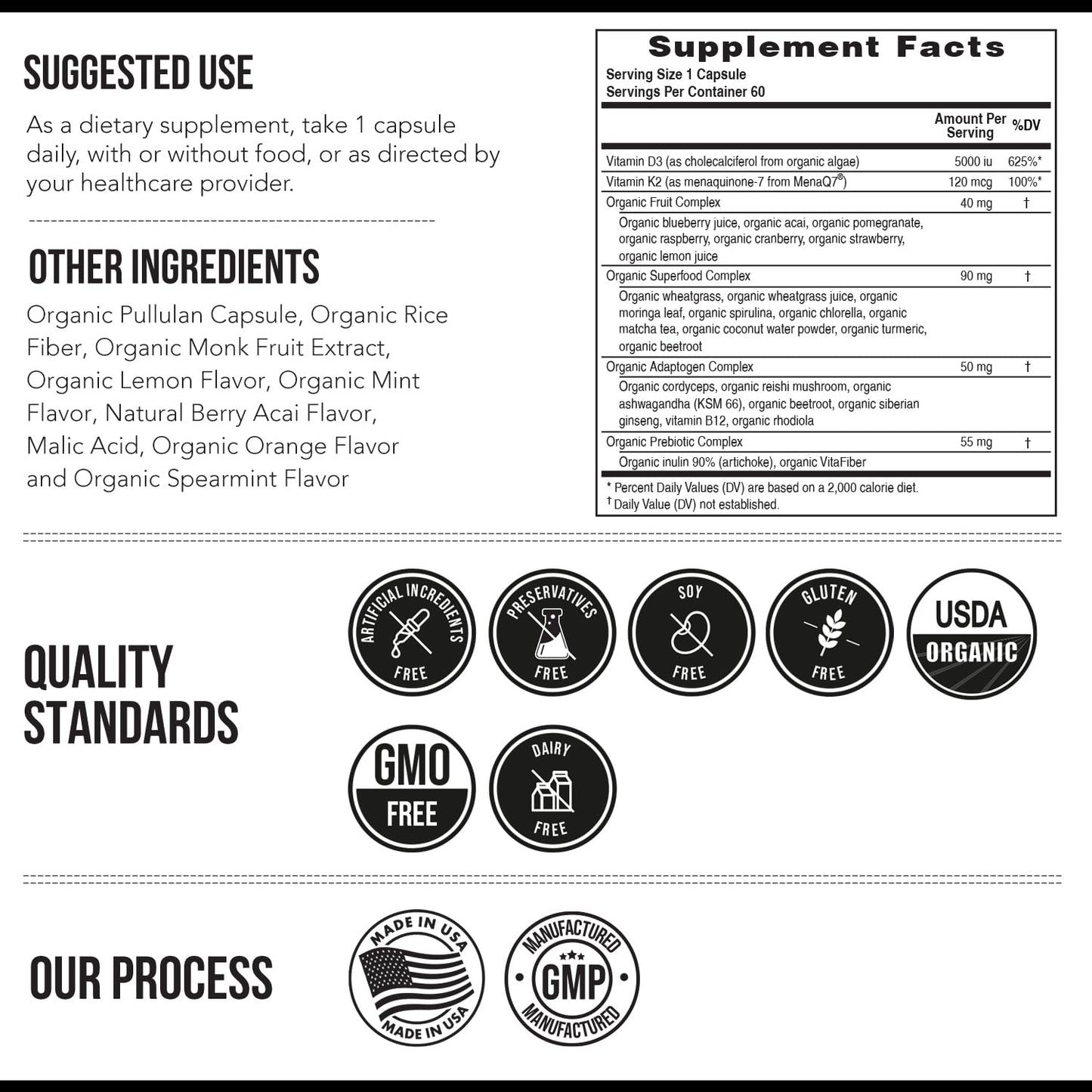 Organic Plant D3 + K2 | 5000 iu D3 + 120 mcg K2 as All-Trans MK7 from MenaQ7® - 100% Whole Food, Raw & Vegan | Enhanced Digestion with Prebiotic & Superfood Complex – D3 from Organic Algae (60 Count) - PrimeBioHealth - canada supplements