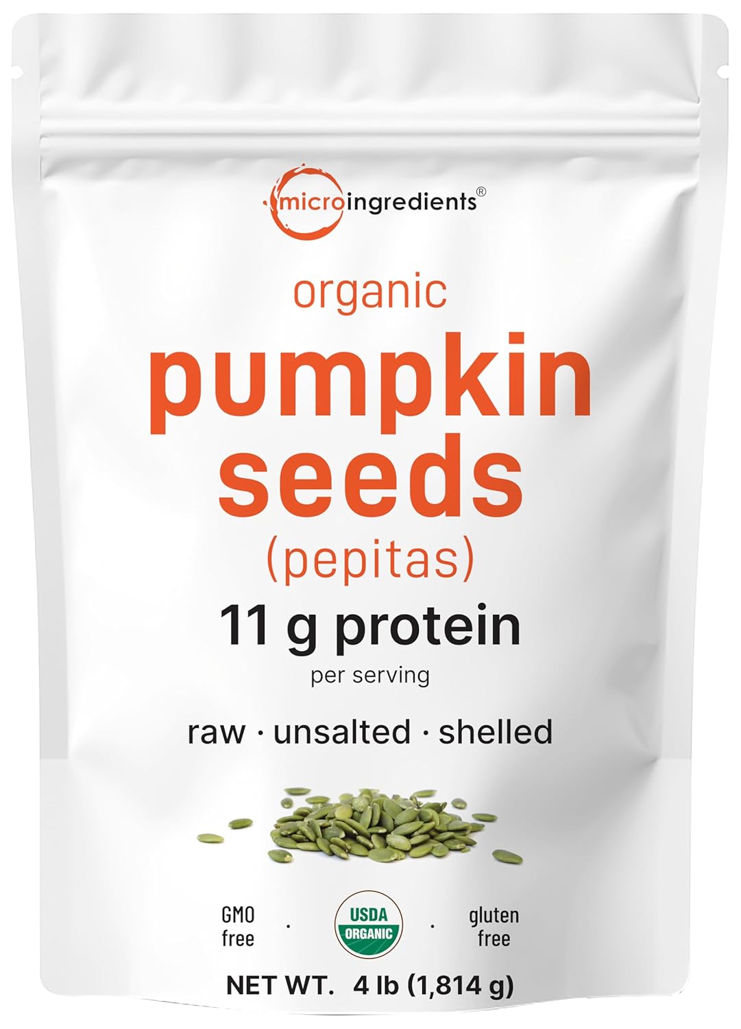 Organic Pumpkin Seeds, 4lbs | Raw, Unsalted, & Shelled – Whole Pepitas | Pumpkin Seeds to Eat | Great for Baking, Smoothies, & Salad Toppings | Natural Source of Essential Fatty Acids, Protein, & Iron - PrimeBioHealth - canada supplements