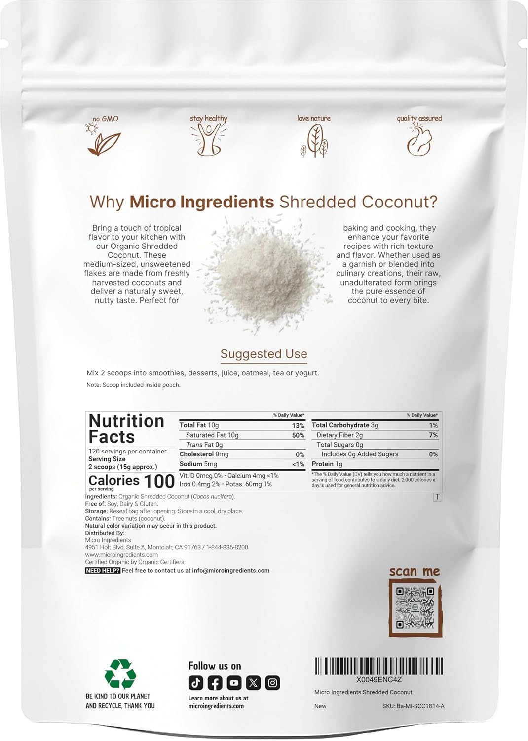 Organic Shredded Coconut Flakes, 4lbs | Raw Unsweetened Flavor, Medium Sized | Great for Baking, Smoothies, or Garnish | Non-GMO, Sugar Free, Keto Friendly - PrimeBioHealth - canada supplements