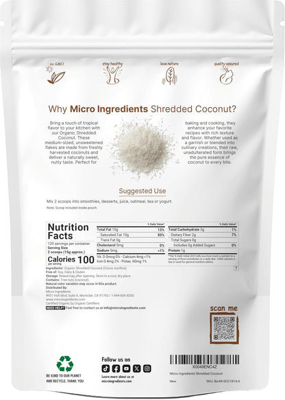 Organic Shredded Coconut Flakes, 4lbs | Raw Unsweetened Flavor, Medium Sized | Great for Baking, Smoothies, or Garnish | Non-GMO, Sugar Free, Keto Friendly - PrimeBioHealth - canada supplements