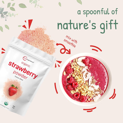 Organic Strawberry Powder, 1 Lb | 100% Natural Fruit Powder | Freeze-Dried Strawberries Source | No Sugar & Additives | Great Flavor for Drinks, Smoothie, & Beverages | Non-GMO & Vegan Friendly - PrimeBioHealth - canada supplements