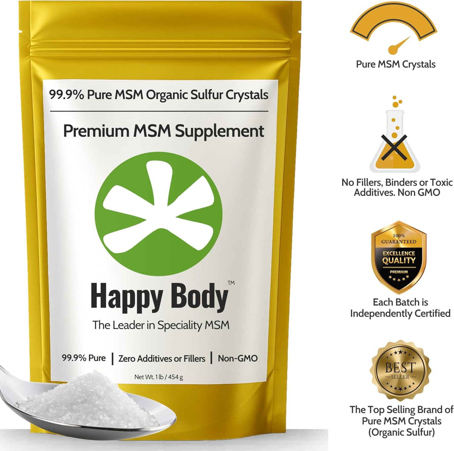 Organic Sulfur Crystals | 99.9% Pure MSM Crystals for Joint Support, Recovery, Hair, Skin & Nails | 90 Servings | 1 lb Bag - PrimeBioHealth - canada supplements