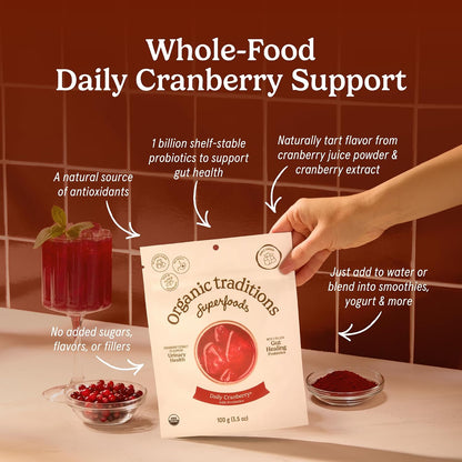 Organic Traditions Cranberry Powder, Organic Cranberry Juice Powder with Cranberries and Probiotics, No Added Sugar, Plant-Based Powder for Smoothies and Recipes, Vegan Non-GMO, 100g / 3.5oz Bag - PrimeBioHealth - canada supplements