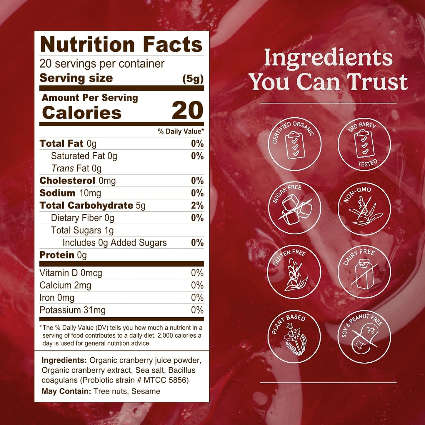 Organic Traditions Cranberry Powder, Organic Cranberry Juice Powder with Cranberries and Probiotics, No Added Sugar, Plant-Based Powder for Smoothies and Recipes, Vegan Non-GMO, 100g / 3.5oz Bag - PrimeBioHealth - canada supplements