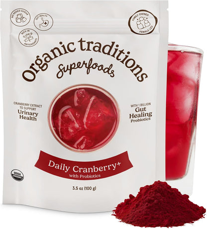 Organic Traditions Cranberry Powder, Organic Cranberry Juice Powder with Cranberries and Probiotics, No Added Sugar, Plant-Based Powder for Smoothies and Recipes, Vegan Non-GMO, 100g / 3.5oz Bag - PrimeBioHealth - canada supplements