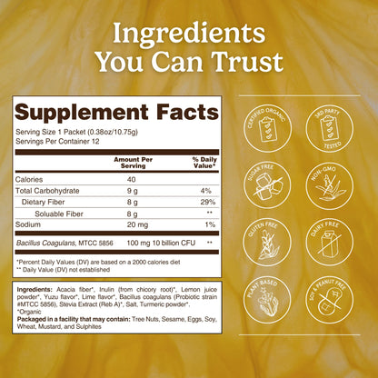 Organic Traditions Fiber Flow Variety Pack, Daily Fiber Supplement Sticks with Acacia, Chicory Root Inulin, One Billion CFU Probiotics, Mixed Flavors Strawberry Yuzu Lime Unflavoured, 12 Count - PrimeBioHealth - canada supplements