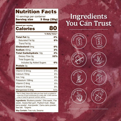 Organic Traditions Fiber Smoothie Berry, Prebiotic Fiber Powder with Chia, Flax, Acacia, Psyllium, Superfruits and Superfood Blend, Supports Digestive Health and Daily Wellness, 300g /10.6oz - PrimeBioHealth - canada supplements