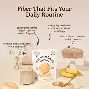 Organic Traditions Fiber Smoothie Original, Prebiotic Supplement with Chia, Flax, Chia, Flax, Psyllium, Acacia, Vitamin C and Superfood Blend, High Fiber Supplement for Digestive Health, 300g / 10.6oz - PrimeBioHealth - canada supplements