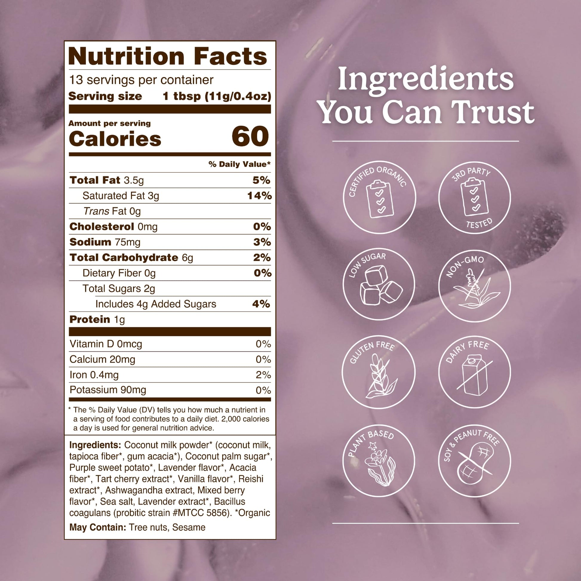 Organic Traditions Lavender Latte Calming Drink Mix, Caffeine Free Latte Blend with Lavender Powder, Tart Cherry, Probiotics, Reishi, and Ashwandha, Evening Beverage for Gentle Wind Down, 150g / 5.3oz - PrimeBioHealth - canada supplements