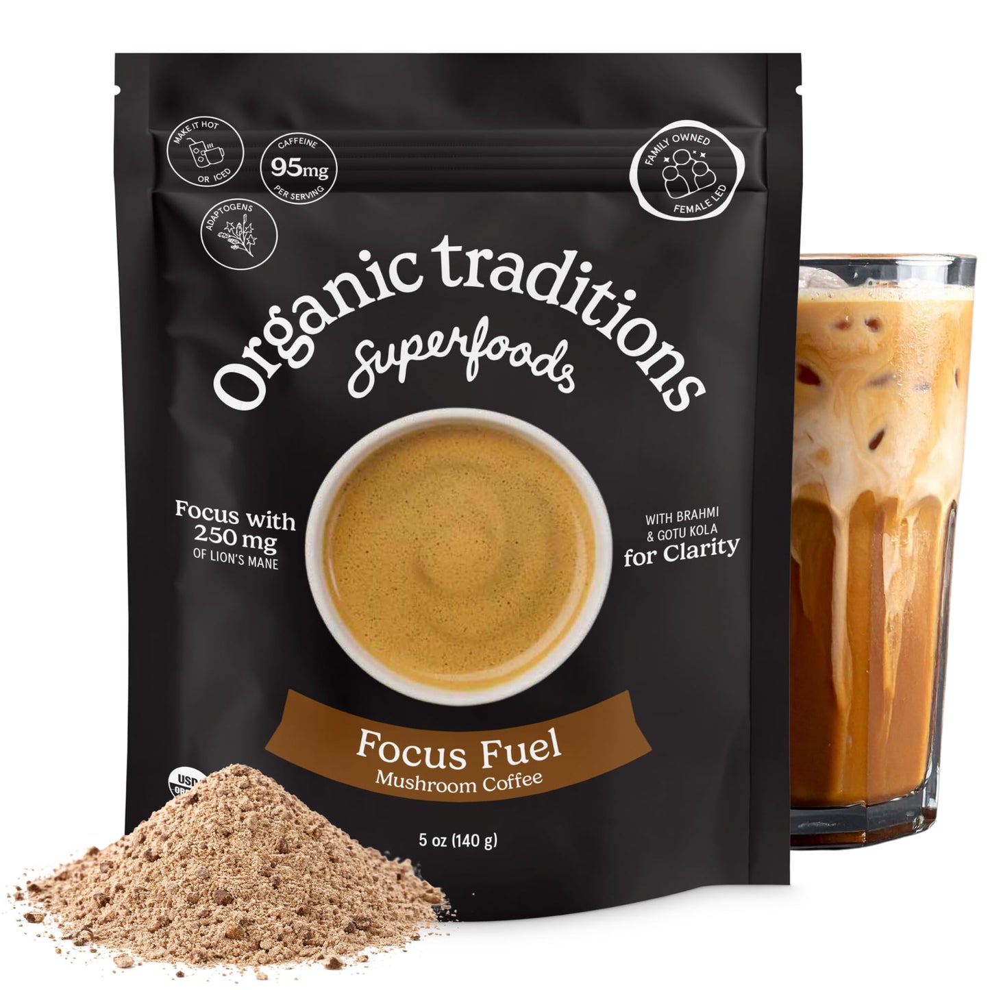 Organic Traditions Mind Fuel Instant Mushroom Coffee Alternative, Caffeine Free Lion’s Mane and Maca Herbal Drink with Dandelion, Chicory, Roasted Grain Blend, Natural Focus Support, 140g / 5oz - PrimeBioHealth - canada supplements
