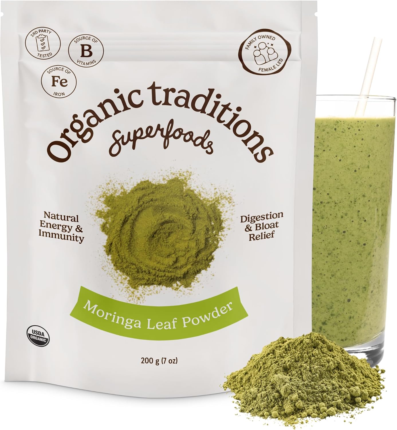 Organic Traditions Moringa Powder Organic, Green Superfood for Smoothies with Moringa Leaves, Rich in Natural Vitamins and Minerals, Traditionally Used for Daily Well Being, Vegan Non-GMO, 200g / 7oz - PrimeBioHealth - canada supplements