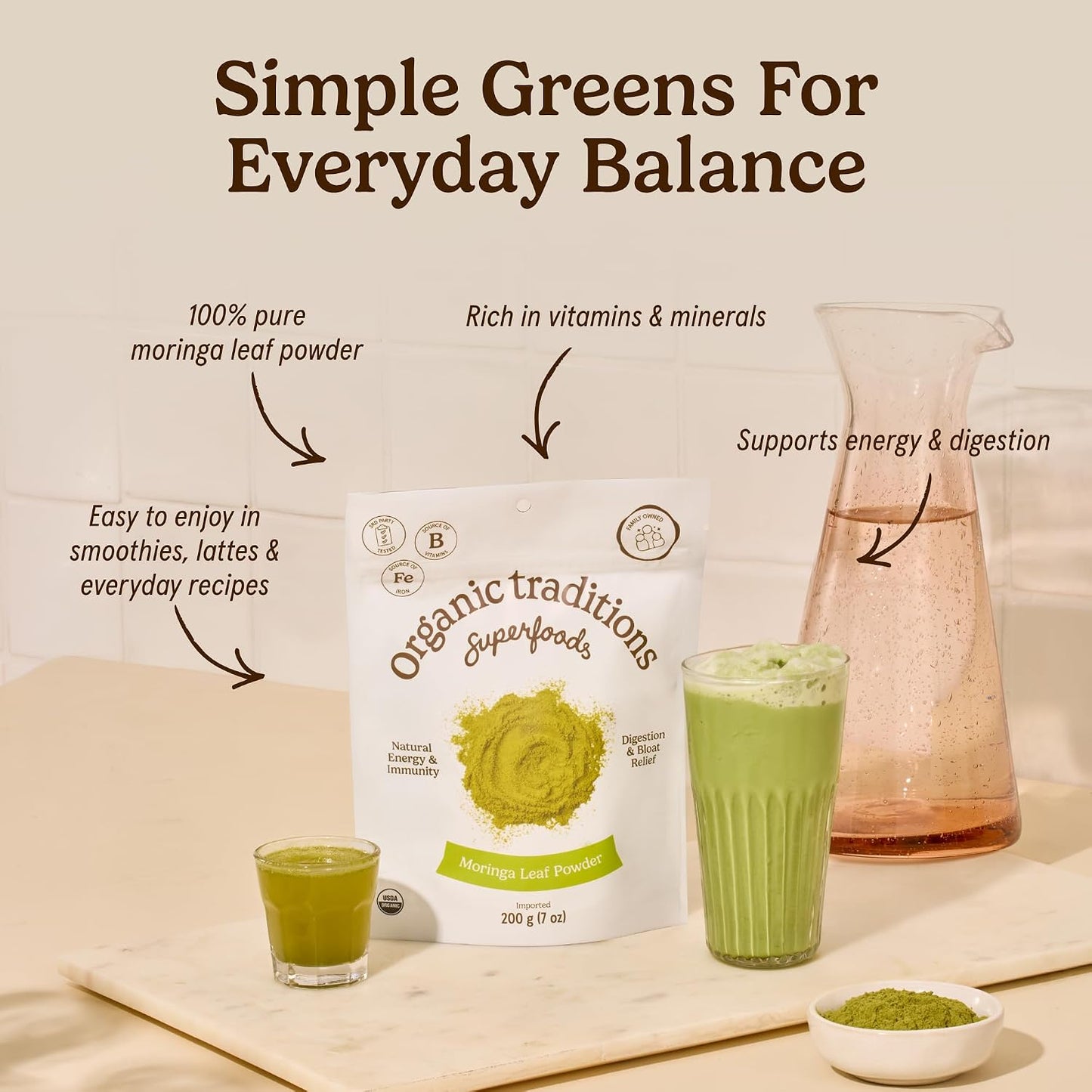 Organic Traditions Moringa Powder Organic, Green Superfood for Smoothies with Moringa Leaves, Rich in Natural Vitamins and Minerals, Traditionally Used for Daily Well Being, Vegan Non-GMO, 200g / 7oz - PrimeBioHealth - canada supplements