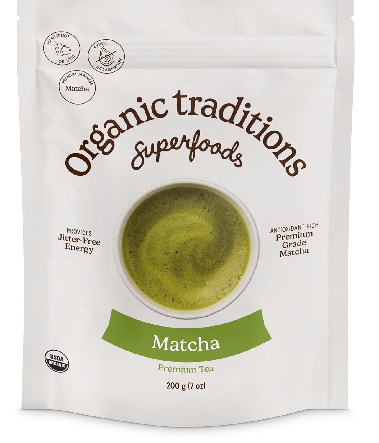 Organic Traditions Premium Matcha Powder, Authentic Japanese Tencha Leaves, Green Tea Rich in Antioxidants and Naturally Occurring L-Theanine for Calm Focus, Energy Drink Tea, 100g / 3.5oz Bag - PrimeBioHealth - canada supplements
