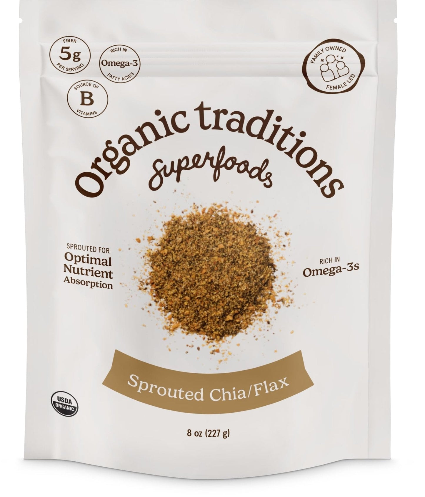 Organic Traditions Sprouted Chia and Flax Seed Powder, Organic Chia Seeds and Flax Blend for Smoothies Baking Oatmeal Egg Substitute, Plant Based Non GMO High Fiber Omega 3 Superfood, 454g / 16 oz Bag - PrimeBioHealth - canada supplements