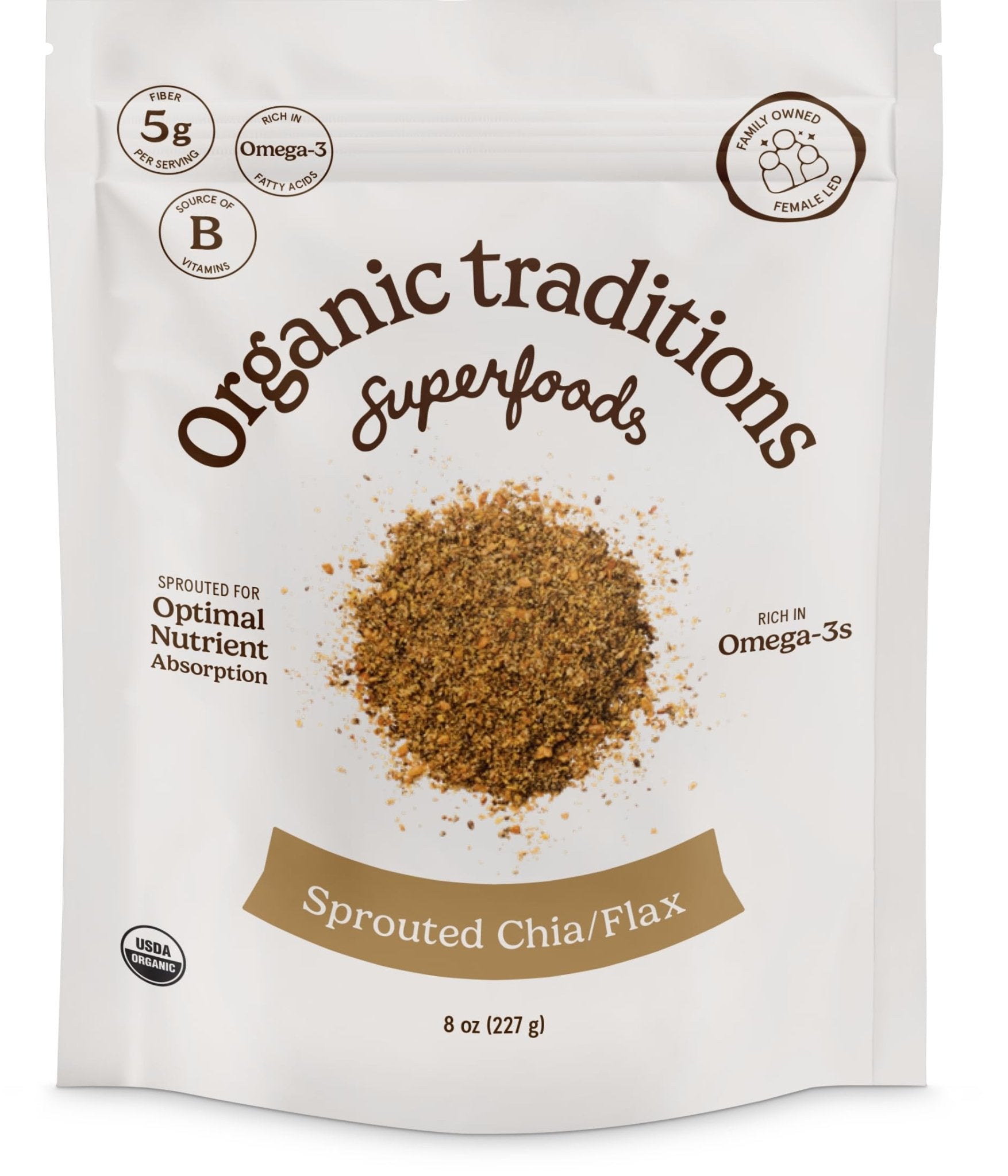 Organic Traditions Sprouted Chia and Flax Seed Powder, Organic Chia Seeds and Flax Blend for Smoothies Baking Oatmeal Egg Substitute, Plant Based Non GMO High Fiber Omega 3 Superfood, 454g / 16 oz Bag - PrimeBioHealth - canada supplements