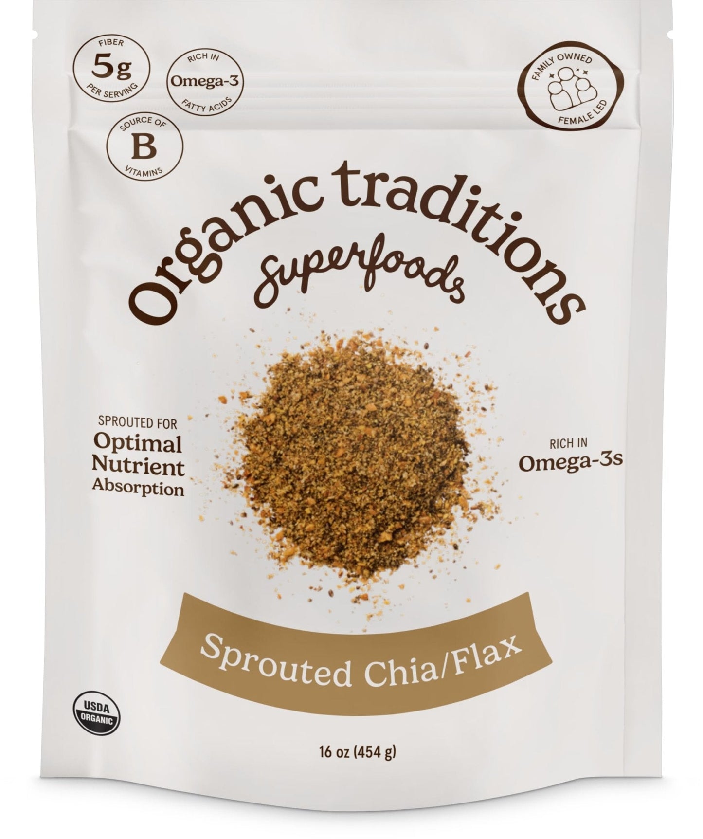 Organic Traditions Sprouted Chia and Flax Seed Powder, Organic Chia Seeds and Flax Blend for Smoothies Baking Oatmeal Egg Substitute, Plant Based Non GMO High Fiber Omega 3 Superfood, 454g / 16 oz Bag - PrimeBioHealth - canada supplements