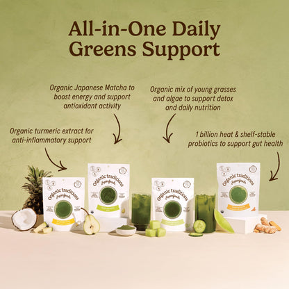 Organic Traditions Super Greens Powder with Turmeric, Organic Greens Superfood Blend with Vitamins Minerals and Probiotics, Plant Based Green Juice Mix for Smoothies and Drinks, 100g / 3.5oz Bag - PrimeBioHealth - canada supplements