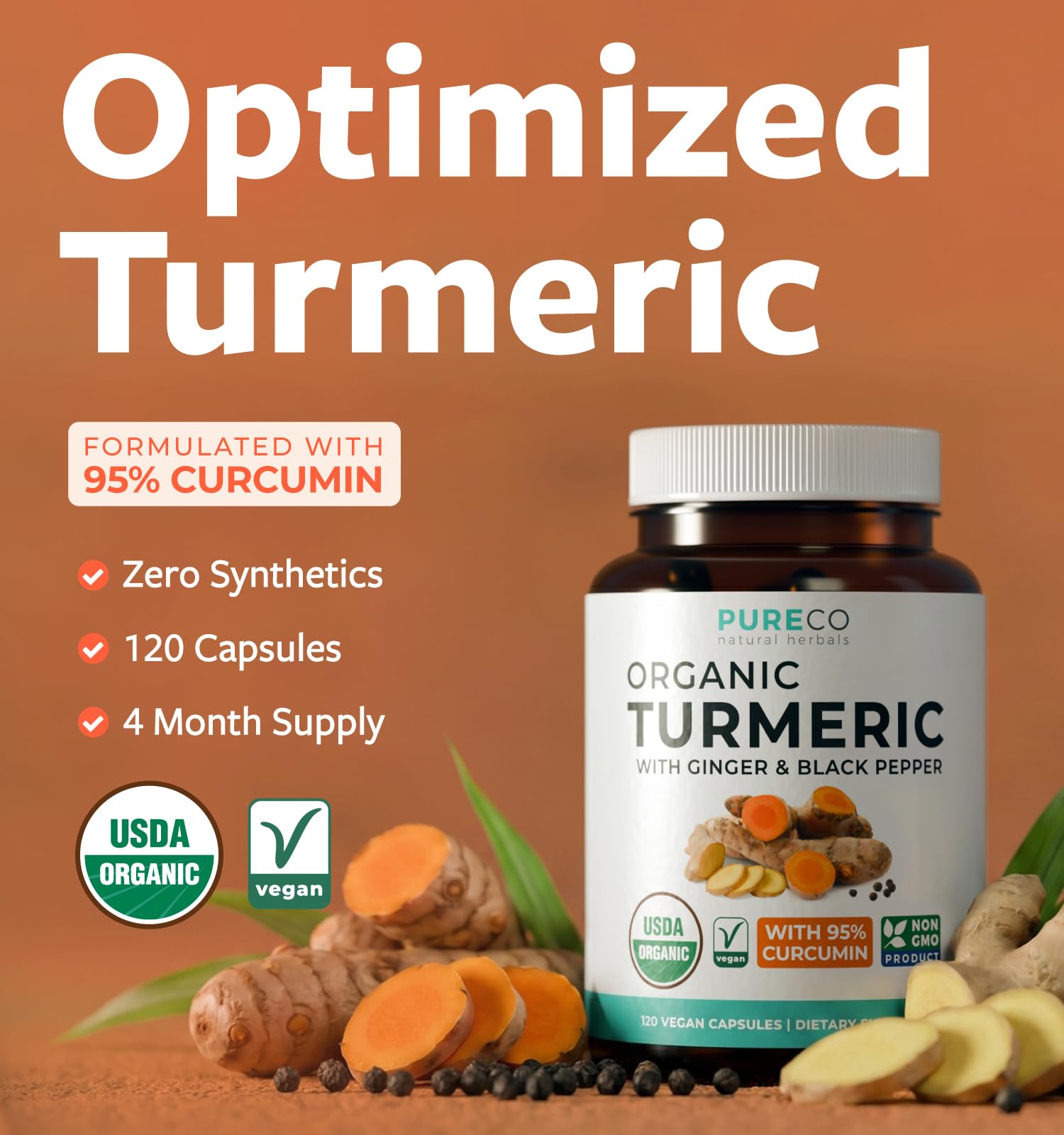 Organic Turmeric Ginger Black Pepper Supplement - High Potency Organic Turmeric Curcumin Capsules with Ginger & Black Pepper for Enhanced Benefits and Absorption - Vegan & Non-GMO (2 Month Supply) - PrimeBioHealth - canada supplements