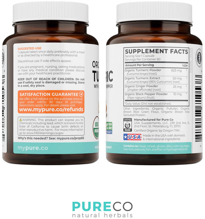 Organic Turmeric Ginger Black Pepper Supplement - High Potency Organic Turmeric Curcumin Capsules with Ginger & Black Pepper for Enhanced Benefits and Absorption - Vegan & Non-GMO (2 Month Supply) - PrimeBioHealth - canada supplements