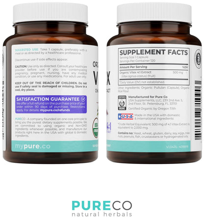 Organic Vitex Chasteberry Supplement for Women - High Strength Chaste Tree Berry Extract Supports Hormone Balance for Women from PMS to Menopause - Filler Free Vegan & Non-GMO (2 Month Supply) - PrimeBioHealth - canada supplements
