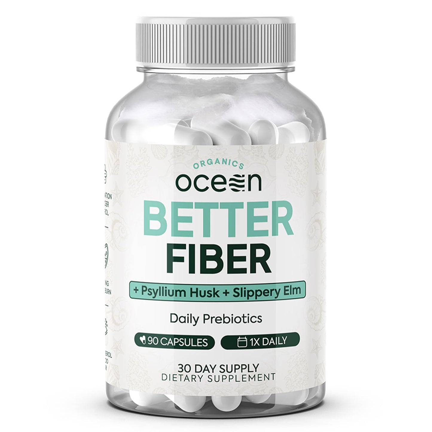 Organics Ocean Better Fiber - Daily Fiber Supplement - Soften Stool for Effortless Bowel Movements - with Psyllium Hulk and Slippery Elm - 90 Capsules - PrimeBioHealth - canada supplements