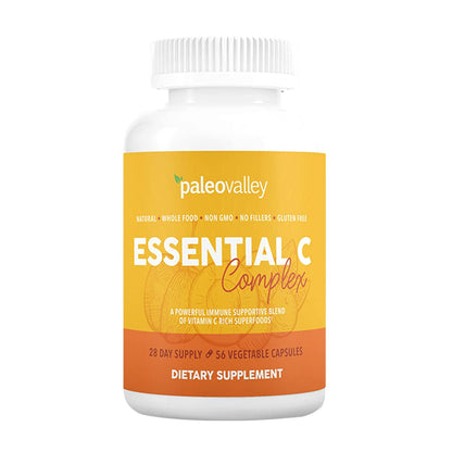 Paleovalley Essential C Complex - Vitamin C Supplement for Immune Support - 1 Pack, 450mg - Organic Superfoods Unripe Acerola Cherry, Camu Camu, Amla Berry - PrimeBioHealth - canada supplements