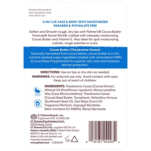 Palmer's Cocoa Butter Formula Moisturizing Swivel Stick with Vitamin E, Lip Balm for Valentine's Day, Face & Body Moisturizer Stick - PrimeBioHealth - canada supplements