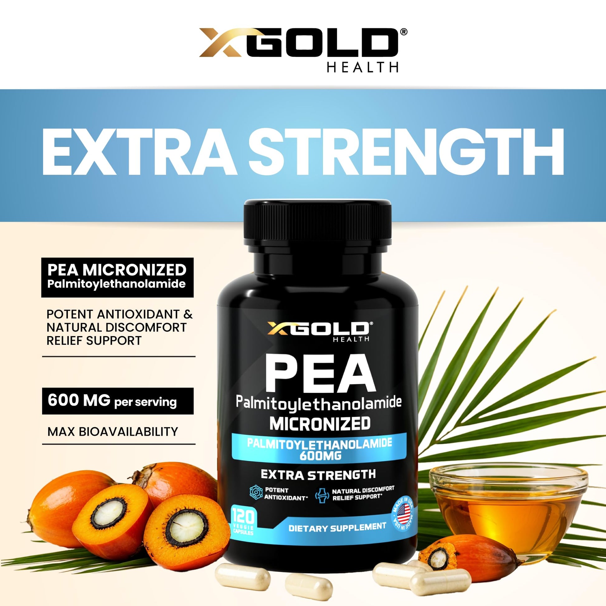 Palmitoylethanolamide Pea Supplement 600 mg | Micronized Pea 99% Highly Purified and Bioavailable | Made in USA | Supplement for Men and Women - 120 Capsules - PrimeBioHealth - canada supplements