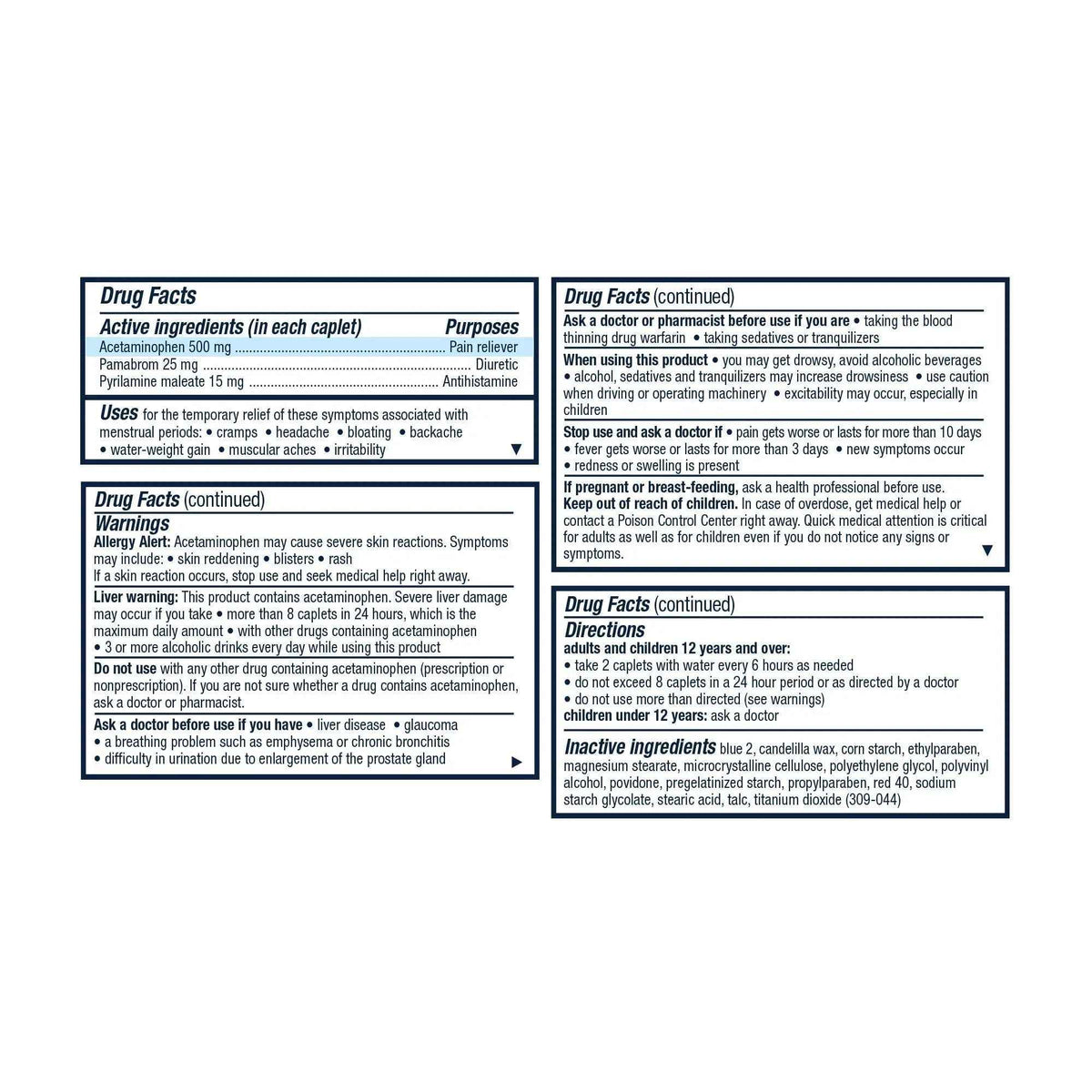 Pamprin Multi-Symptom Formula, with Acetaminophen, Menstrual Period Symptoms Relief, 20 Caplets (Pack of 3)