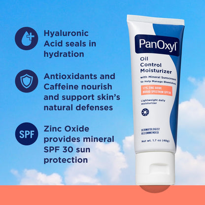 PanOxyl AM Oil Control Moisturizer, NEW Sheer Formula, Absorbs Excess Oil and Reduces Shine, with Mineral Sunscreen for Acne Prone and Oily Skin - SPF 30-1.7 oz - PrimeBioHealth - canada supplements
