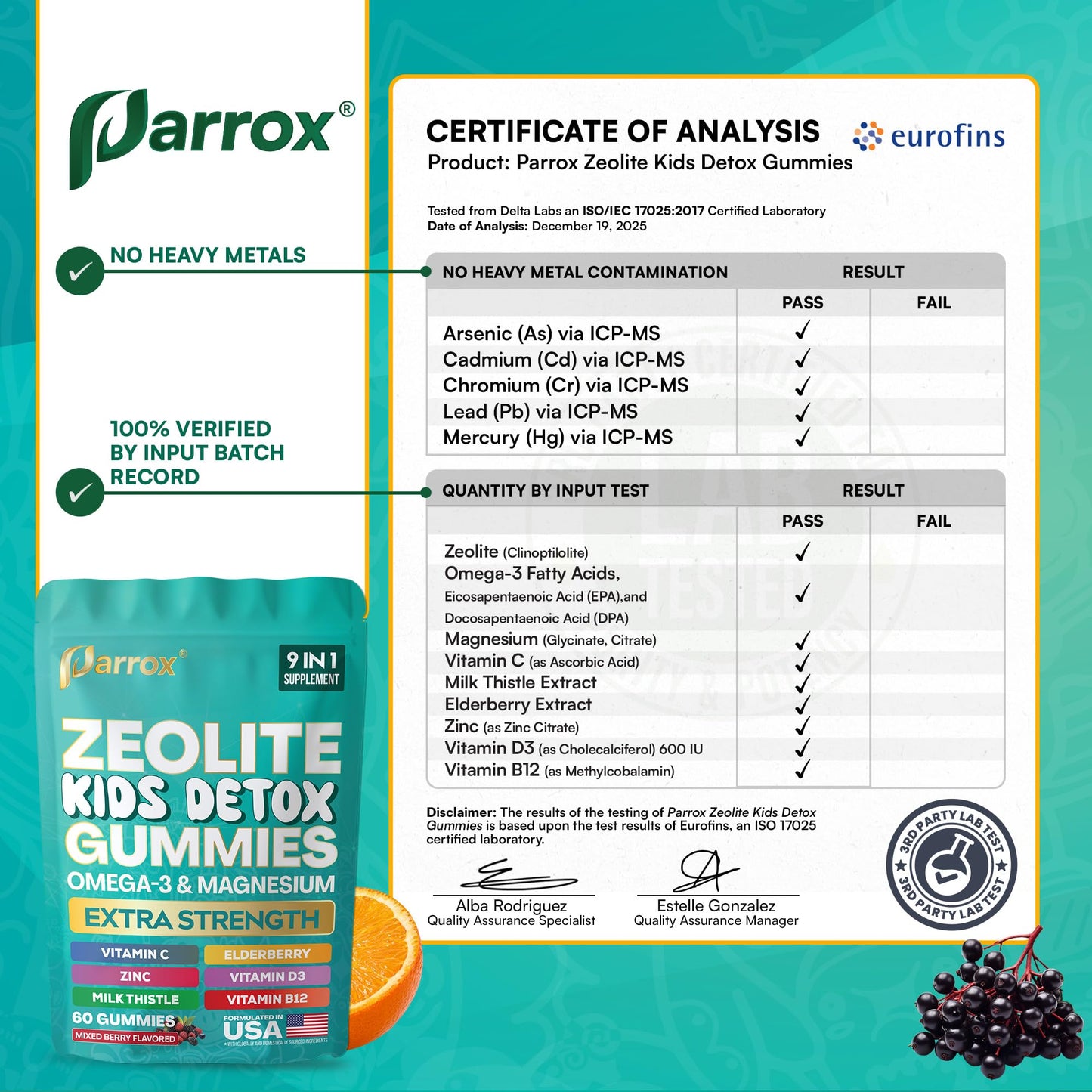 Parrox Zeolite Kids Gummies, 9-in-1 with Zeolite, Omega-3, Magnesium, Elderberry, Vitamin C, Milk Thistle, Vitamin D3, Zinc, B12 – Sugar-Free - PrimeBioHealth - canada supplements