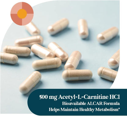 Pattern Wellness Acetyl-L-Carnitine 500 mg Capsules – ALCAR Supplement for Cellular Energy Production, Cognitive Health & Healthy Metabolism – Vegan, Non-GMO – 30 Capsules - PrimeBioHealth - canada supplements