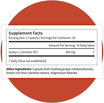Pattern Wellness Acetyl-L-Carnitine 500 mg Capsules – ALCAR Supplement for Cellular Energy Production, Cognitive Health & Healthy Metabolism – Vegan, Non-GMO – 30 Capsules - PrimeBioHealth - canada supplements