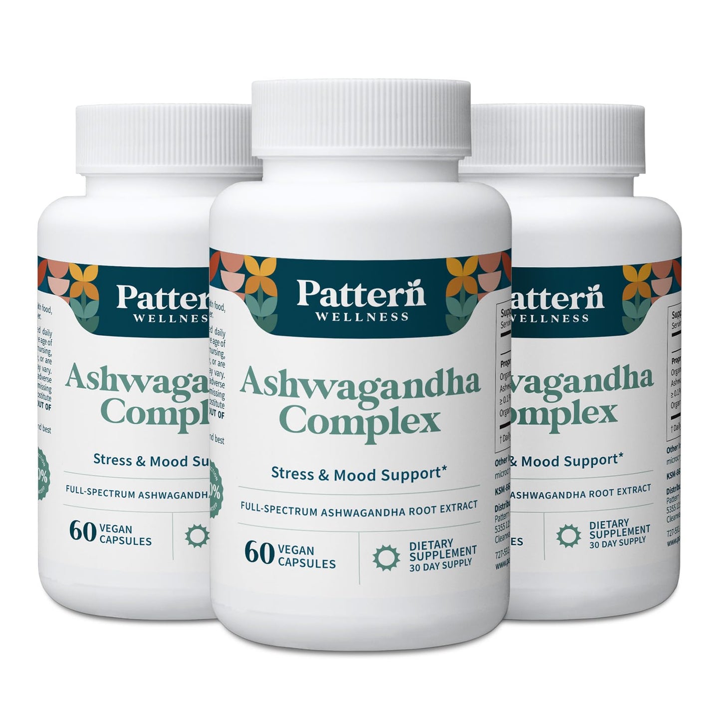 Pattern Wellness Ashwagandha Complex Supplement – 60 Vegan Capsules | For Men & Women – Organic KSM-66® & Black Pepper Extract – Supports Stress Response & Energy Balance – Non-GMO - PrimeBioHealth - canada supplements