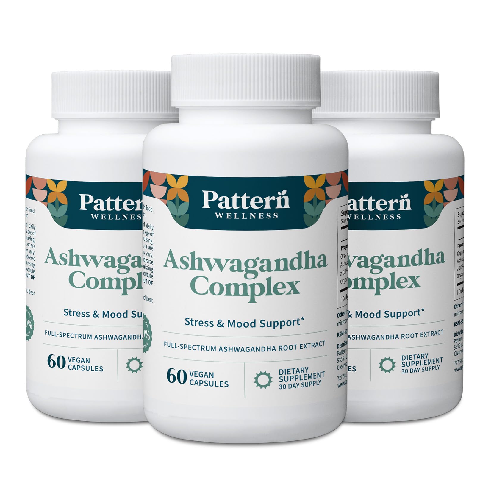 Pattern Wellness Ashwagandha Complex Supplement – 60 Vegan Capsules | For Men & Women – Organic KSM-66® & Black Pepper Extract – Supports Stress Response & Energy Balance – Non-GMO - PrimeBioHealth - canada supplements