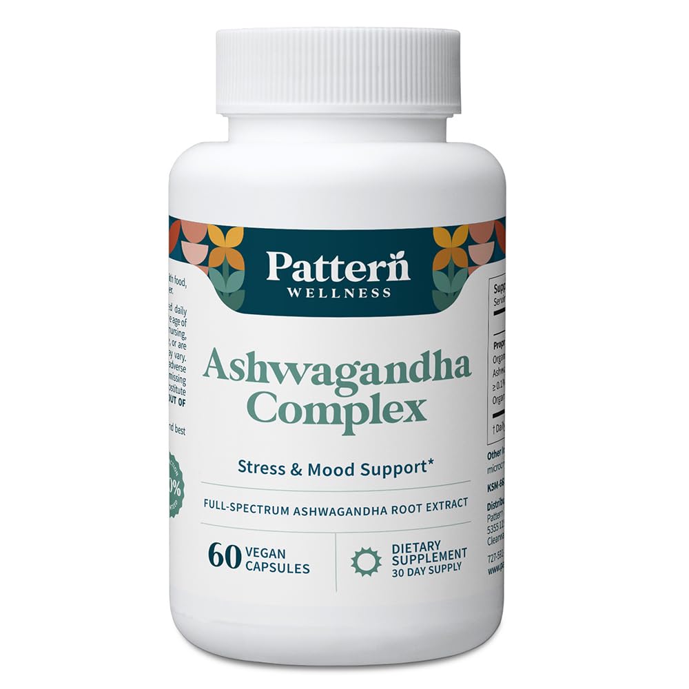 Pattern Wellness Ashwagandha Complex Supplement – 60 Vegan Capsules | For Men & Women – Organic KSM-66® & Black Pepper Extract – Supports Stress Response & Energy Balance – Non-GMO - PrimeBioHealth - canada supplements