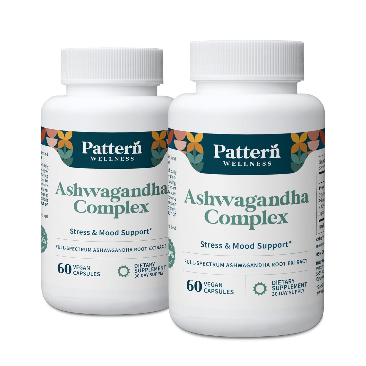 Pattern Wellness Ashwagandha Complex Supplement – 60 Vegan Capsules | For Men & Women – Organic KSM-66® & Black Pepper Extract – Supports Stress Response & Energy Balance – Non-GMO - PrimeBioHealth - canada supplements