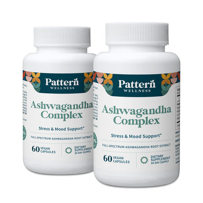 Pattern Wellness Ashwagandha Complex Supplement – 60 Vegan Capsules | For Men & Women – Organic KSM-66® & Black Pepper Extract – Supports Stress Response & Energy Balance – Non-GMO - PrimeBioHealth - canada supplements