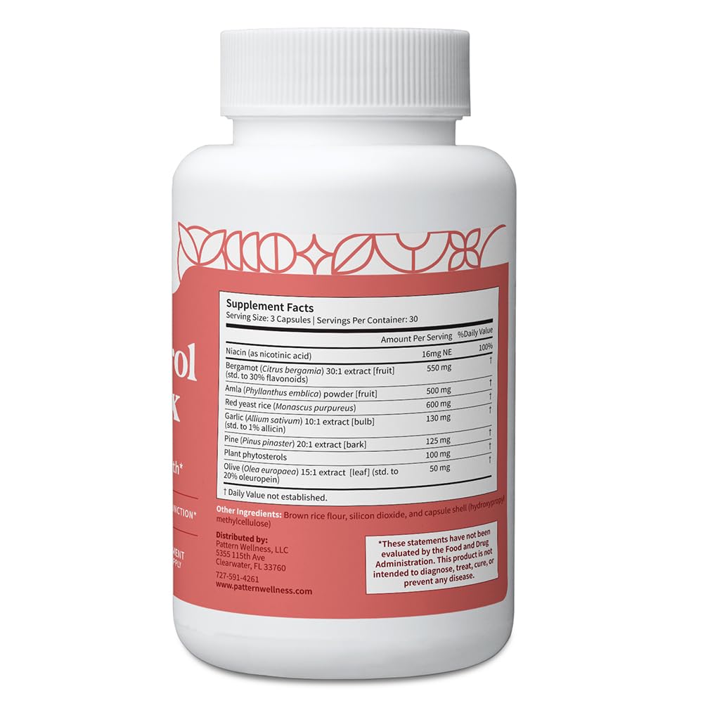 Pattern Wellness Cholesterol Complex Supplement – 90 Vegan Capsules | Red Yeast Rice Formula, 8 Carefully Selected Ingredients, GMP Manufactured, Non-GMO Formula, Gluten, Dairy & Soy Free - PrimeBioHealth - canada supplements