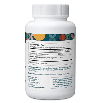 Pattern Wellness CoQ10 – 200mg Ubiquinone with BioPerine® Black Pepper Extract – Cellular Energy & Vitality Support – Non-GMO – 30 Vegan Capsules* - PrimeBioHealth - canada supplements
