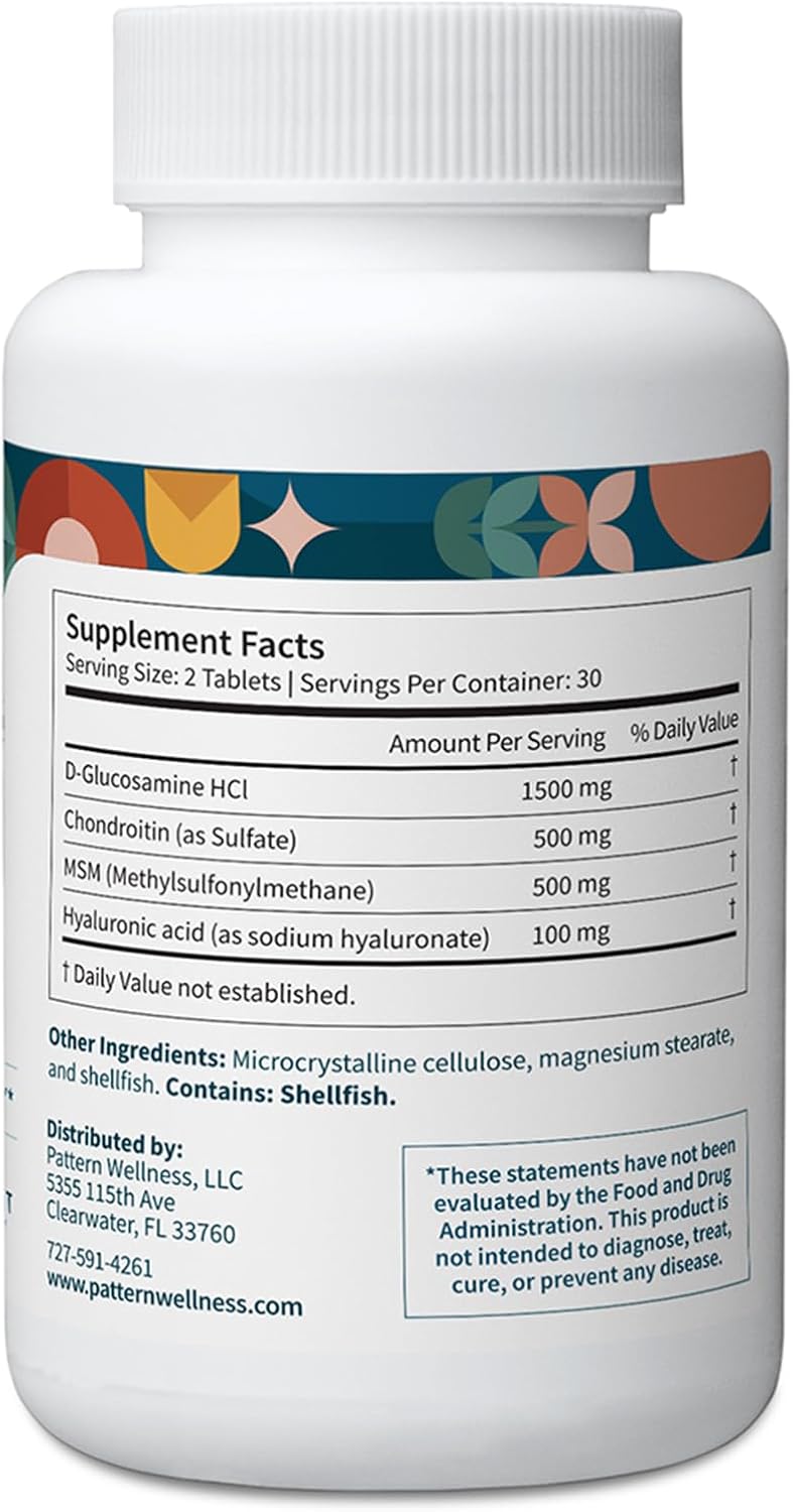 Pattern Wellness Glucosamine Chondroitin Complex with MSM & Hyaluronic Acid – Supports Joint, Cartilage & Flexibility Health – 60 Tablets - PrimeBioHealth - canada supplements