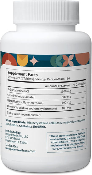 Pattern Wellness Glucosamine Chondroitin Complex with MSM & Hyaluronic Acid – Supports Joint, Cartilage & Flexibility Health – 60 Tablets - PrimeBioHealth - canada supplements