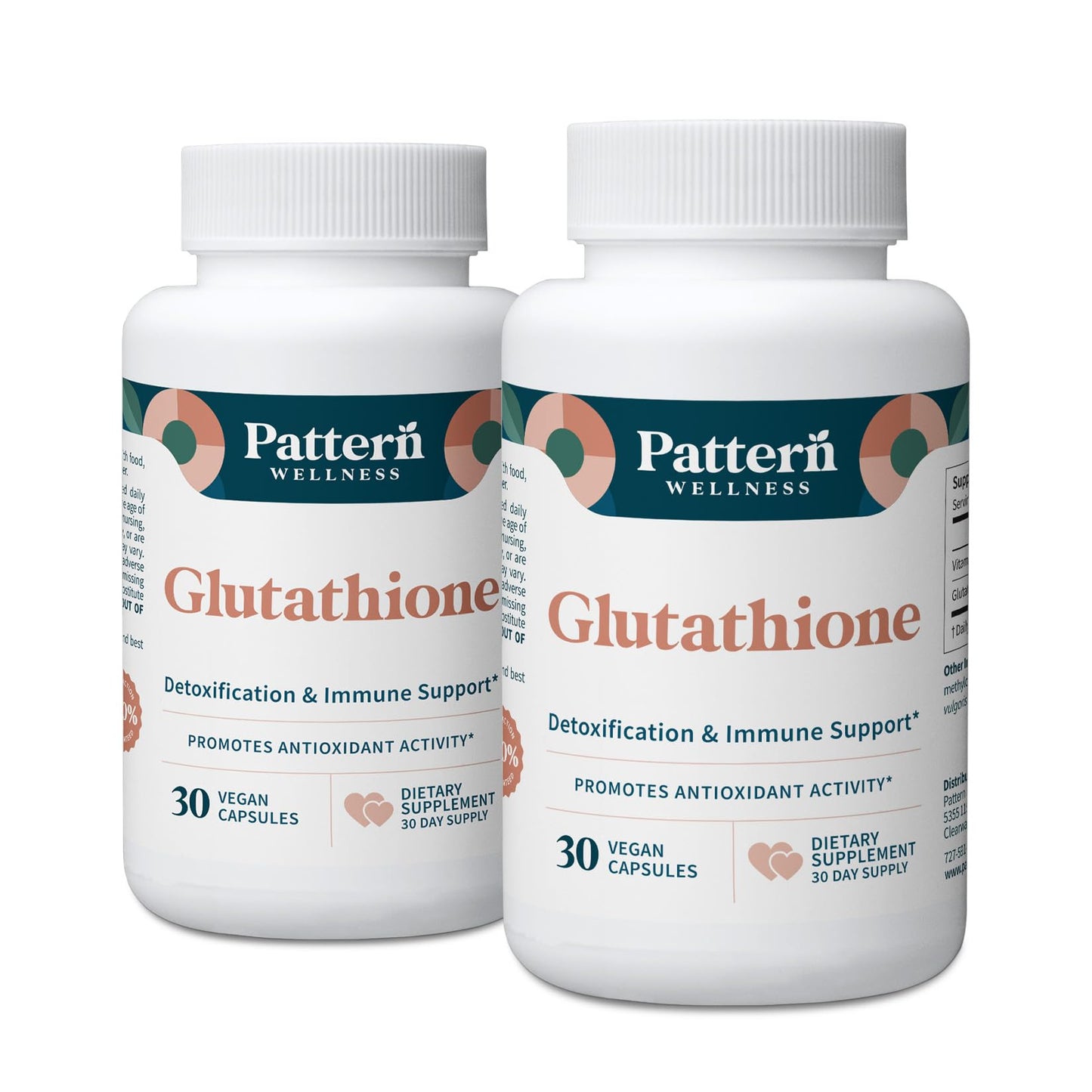 Pattern Wellness Glutathione Supplement - Active Reduced Glutathione Formula with Added Vitamin C - Cell, Antioxidant, + Immune Health Support - 30 Vegan Capsules - PrimeBioHealth - canada supplements