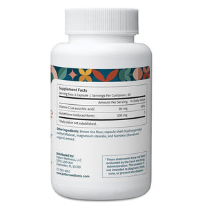 Pattern Wellness Glutathione Supplement - Active Reduced Glutathione Formula with Added Vitamin C - Cell, Antioxidant, + Immune Health Support - 30 Vegan Capsules - PrimeBioHealth - canada supplements