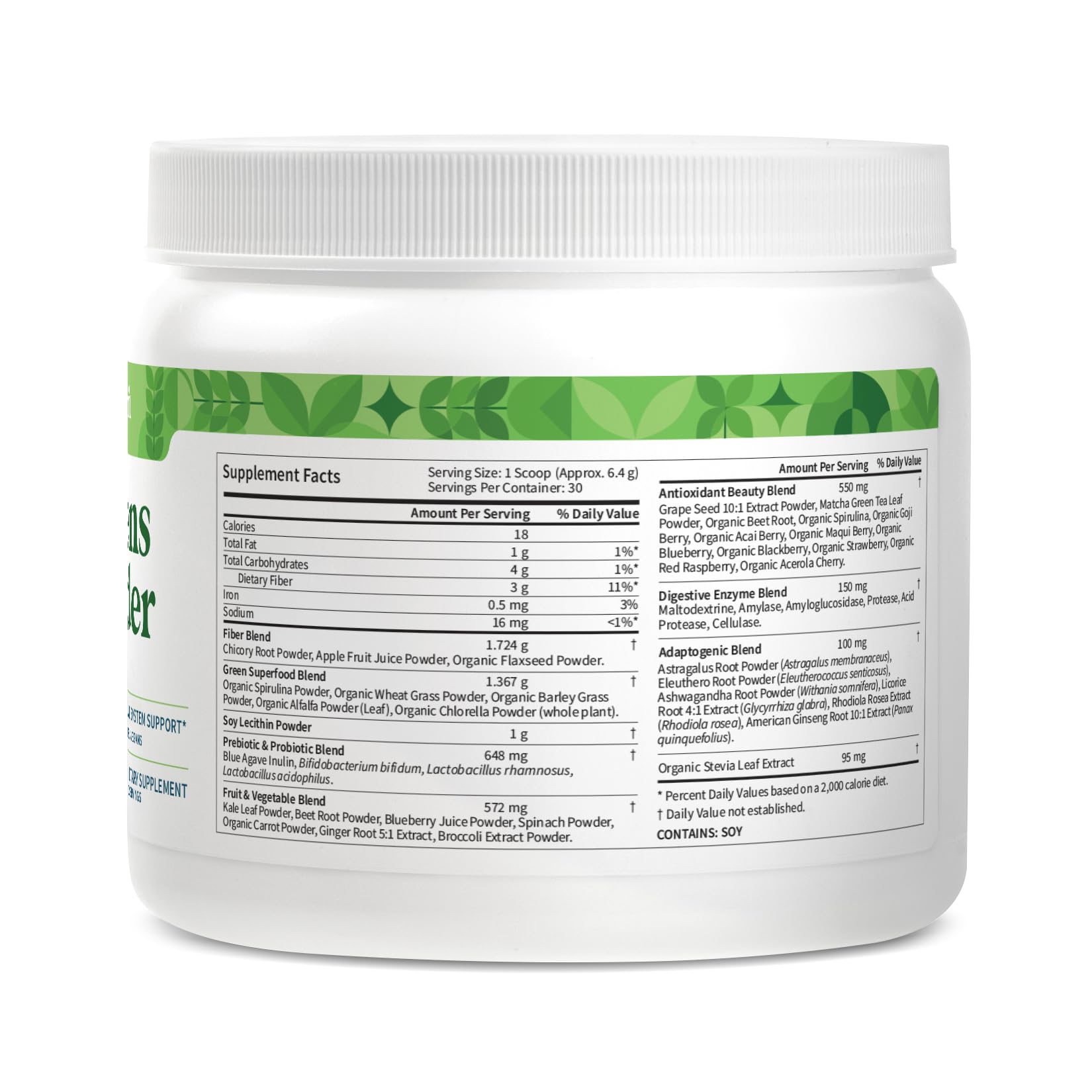 Pattern Wellness Greens Powder Superfood – with Antioxidant, Digestive Enzyme, Fiber, Probiotic & Adaptogen Blends – Digestion, Immunity & Energy Production – 30 Servings – Original Flavor – (6.77 oz) - PrimeBioHealth - canada supplements